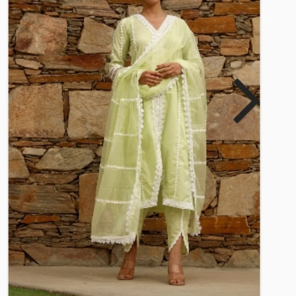 Cotton kurta set with organza dupatta - Picture 2 of 6